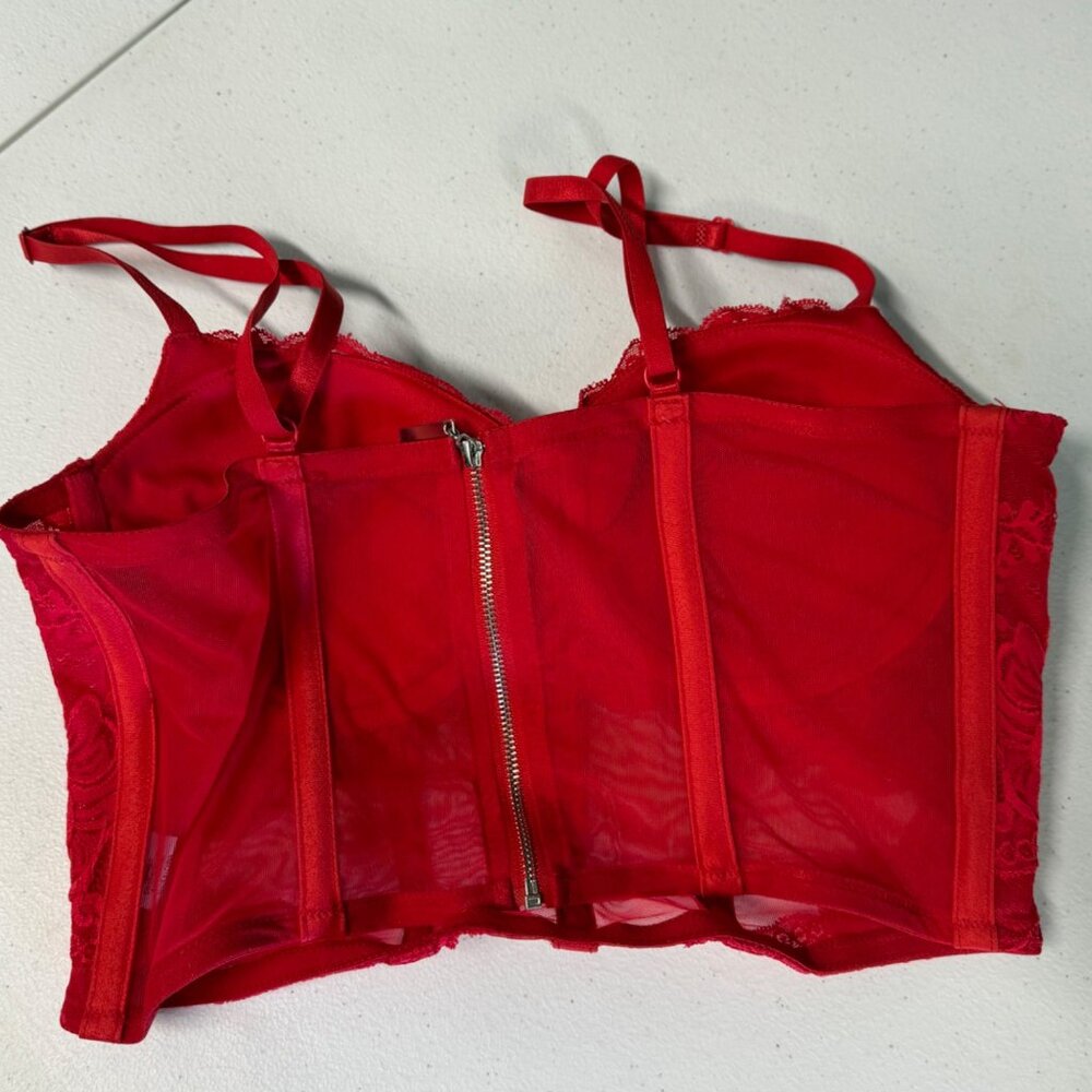 Say What Corset Crop top, Lace, Red, Medium - Picture 4 of 7